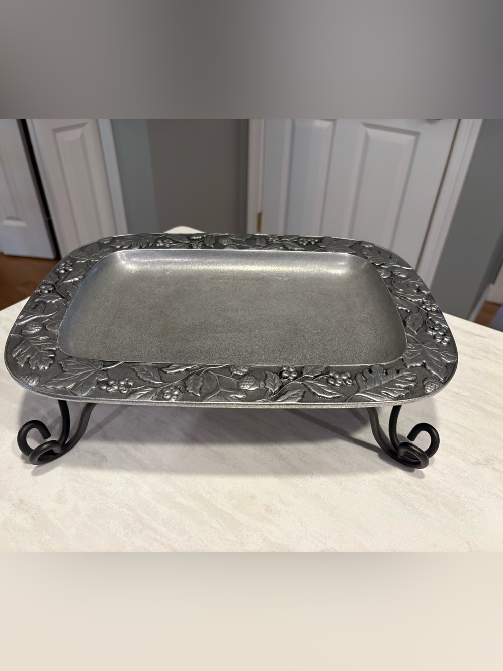 Longaberger Falling Leaves Rectangular Serving Tray and Wrought Iron Stand